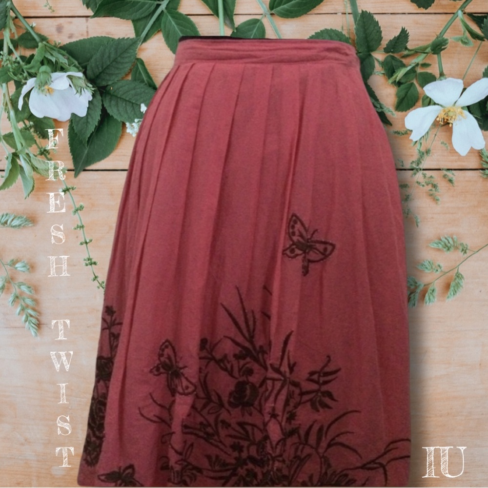 💟Fresh Twist💞Coral pleated embellished skirt-14